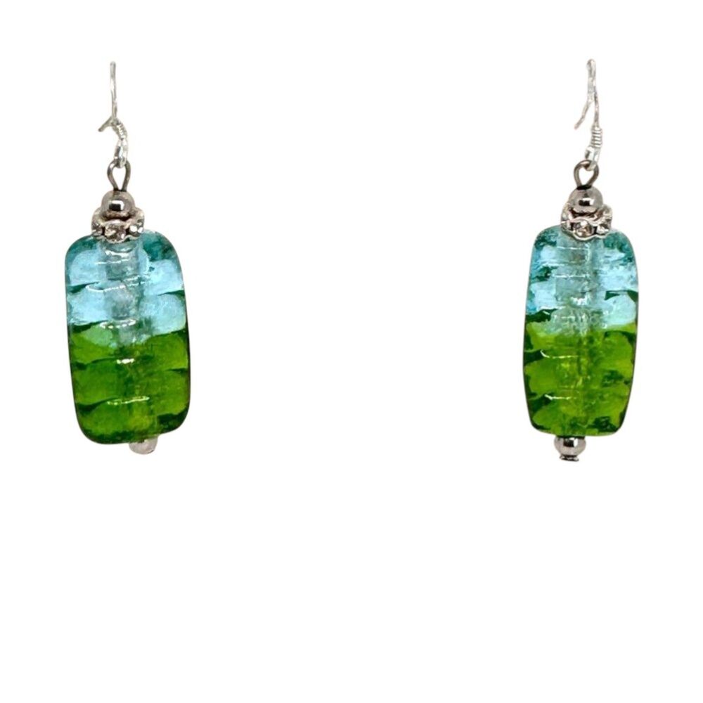 Blue and Green Murano  .925 Silver Earrings #314